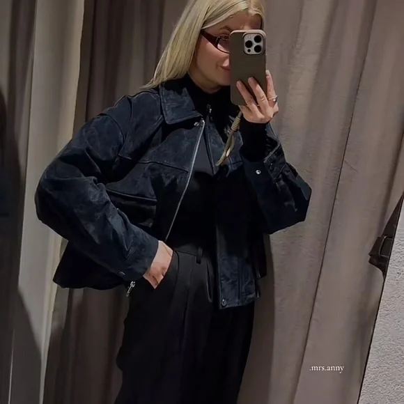 Zara 100% Leather Bomber Jacket